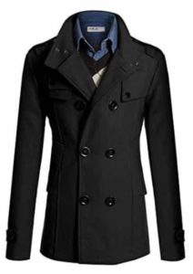2. Doublju Mens Wool Slim Double Breasted Half Trench Coat