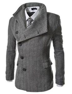 8. TheLees Men's Unbalance High Neck Slim Pea Coat