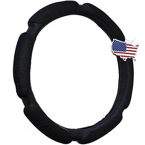 Everything Automobiles Black Steering Wheel Cover Odorless - Warmer Hands in Winter, Cooler Hands in Summer, Includes American Style Air Freshener