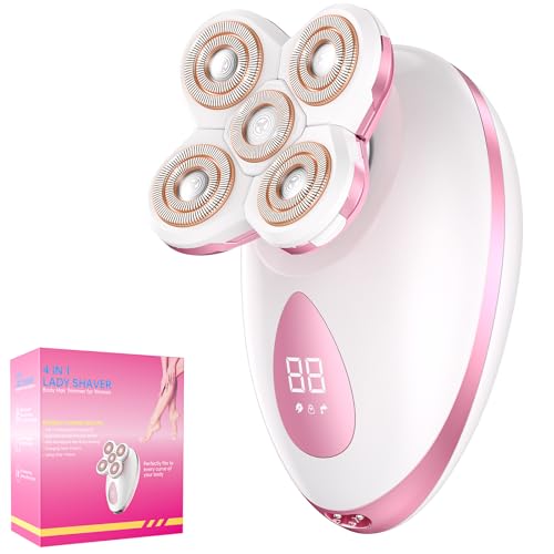 Electric Razors for Women - Painless Body Shavers for Sensitive Skin - 4 in 1 Cordless Lady Trimmer for Women's Leg, Bikini and Face - Waterproof Wet/Dry Remover, Rechargeable, Peach
