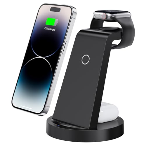3 in 1 Charging Station for iPhone, Wireless Charger for iPhone 16e 16 15 14 13 12 11 X Pro Max & Apple Watch - Wireless Charging Station for AirPods 4 3 Pro