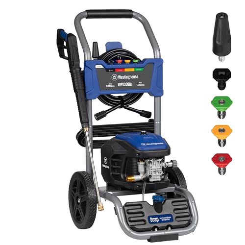 Westinghouse WPX3000e Electric Pressure Washer, 3000 Max PSI and 1.76 Max GPM, Induction Motor, Onboard Soap Tank, Spray Gun and Wand, 5 Nozzle Set, for Cars/Fences/Driveways/Homes/Patios/Furniture