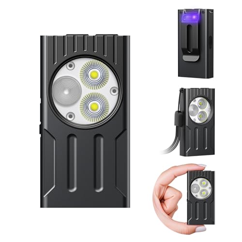 EDC Flashlight, 1000 Lumens Mini Flashlight with Magnet, Rechargeable UV Flashlights Last for 80 Hours, Keychain Flashlight with 8 Modes, Flashlights High Lumens for Outdoor Adventure, Camping, Hiking