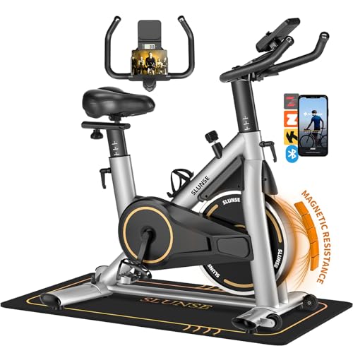 Exercise Bike, Silent Magnetic Resistance Stationary Bike for Home with App Compatible, Indoor Cycling Bike with Anti-Slip Mat, 350lbs Weight Capacity Upgraded Seat with Digital Monitor &Tablet Mount