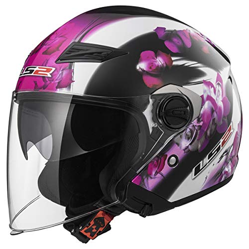LS2 Helmets 569 Track Floral Open Face Motorcycle Helmet with Sunshield (Pink, Medium)