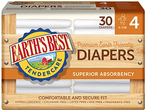 Earth's Best TenderCare Chlorine-Free Disposable Baby Diapers, Size 4 (22-37 lbs), 30 Count (Pack of 4)