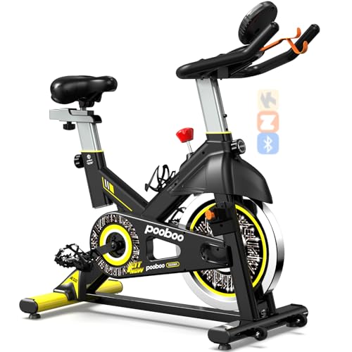 pooboo Magnetic Resistance Cycling Bike, Belt Drive Indoor Exercise Bike Stationary LCD Monitor with Ipad Mount ＆Comfortable Seat Cushion for Home Cardio Workout, Training Upgraded Version