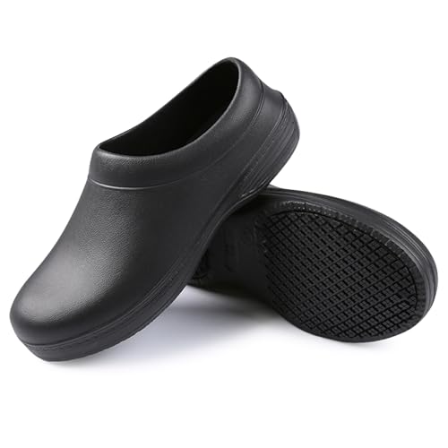 Keroius Unisex Non Slip Food Service Shoes, Waterproof Oil Resistant Kitchen Work Clogs, Comfortable Nursing Nurse Shoes, Men Indoor and Outdoor for Kitchen Chef Walking Shoes (S036-Black, Adult, Men, 8, Numeric, US Footwear Size System, Medium)