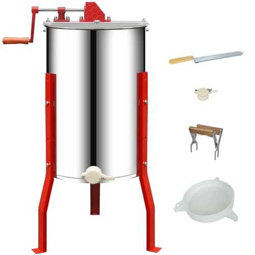 BeeTech 2/4 Frames Manual Honey Extractor Kit Include Frame Grip, Uncapping Knife and Double Sieve for Beekeeping Starter Harvest Honey