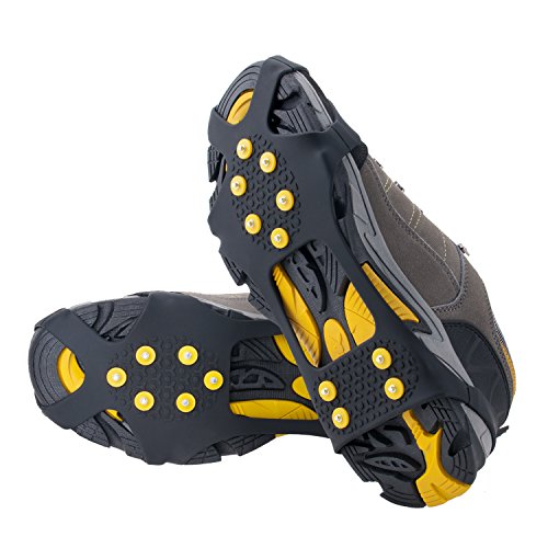 OuterStar Ice & Snow Grips Over Shoe/Boot Traction Cleat Rubber Spikes Anti Slip 10-Stud Crampons Slip-on Stretch Footwear S/M/L/X-L(Extra 10 Studs)