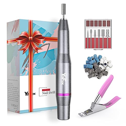 YaFex Electric Nail Drill Machine, Electric Nail File Kit Professional Manicure Pedicure Tool with Acrylic Nail Clipper, Portable E Filer for Acrylic Gel Nails, Shaping, Polishing, Filing