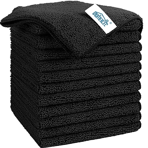 HOMEXCEL Black Microfiber Cleaning Cloth, 12 Pack Premium Microfiber Towels for Cars, Lint Free, Scratch-Free, Highly Absorbent, Reusable Cleaning Rags for Car, Household, Kitchen, Window, 11.5'X11.5'