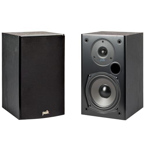 Polk Audio T15 Home Theater and Stereo Bookshelf Speakers – Deep Bass Response, Dolby and DTS Surround, Wall-Mountable, Pair, Black