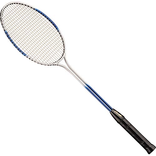Champion Sports 26' Twin Shaft Badminton Racket with Braided Nylon Strings (Single Racket) - Silver/Blue - For All Skill Levels