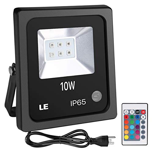 LE Outdoor Led Flood Lights, IP65 Waterproof, 10W RGB, 16 Color Changing, 4 Lighting Modes, Plug in Security Lights with Remote Control, for Home, Backyard, Patio, Garage and More