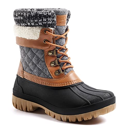 ALEADER Womens Winter Snow Boots Duck Waterproof Boots Insulated Warm Brown Cold Weather Grey 6 M US Women