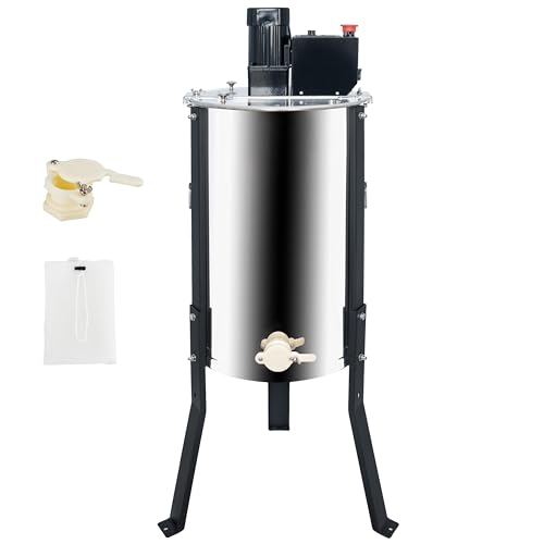 Honey Lake 3 Frame Electric Honey Extractor – Food Grade Stainless Steel Drum, Adjustable Speed & Height, 140W Quiet Motor, Transparent Lid, Honey Spinner for Beekeeping Harvest