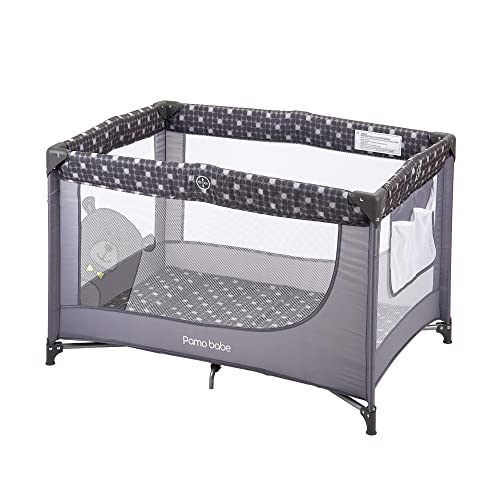 Pamo Babe Lightweight Playard, Packable Sturdy Easy Setup Baby Playard with Mattress and Carry Bag(Grey)
