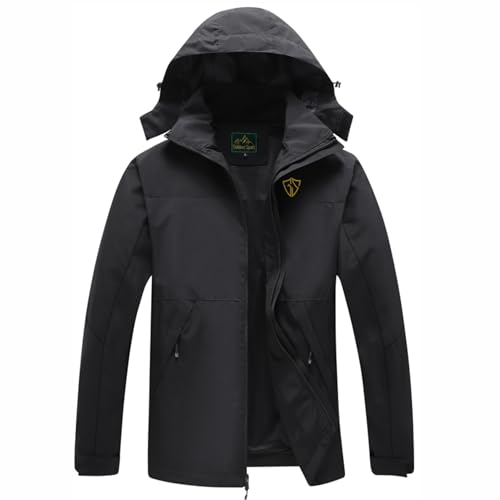GIISAM Men's Black Rain Jacket,Mens Waterproof Black Light Weight Running Black Rain Coat with Hood for Hiking Fishing