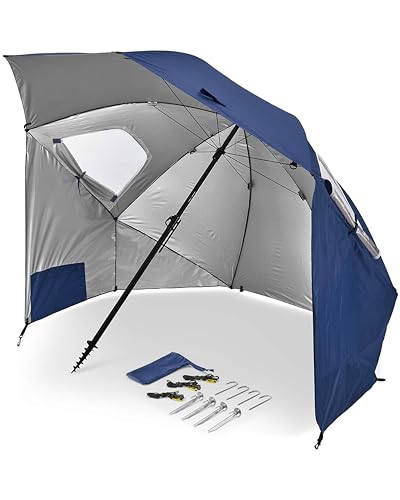 Sport-Brella Premiere XL 9-Foot Umbrella - Heavy-duty 1.25' Center Pole & Twist Handle Auger - UPF 50+ Sun Protection - Privacy Side Panels, Zippered Windows & 2 Interior Pockets - Carry Bag Included