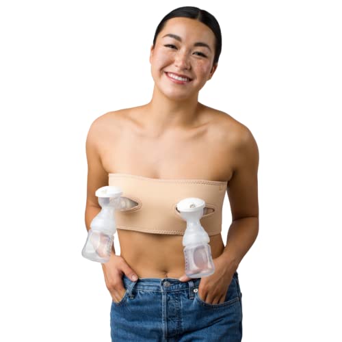 Pump Strap Hands-Free Pumping Bra, Breast Pump Bra for Breastfeeding Pumps for Women, Hands Free Pumping Bustier Tan