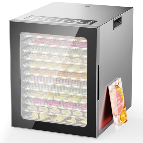 Food Dehydrator for Jerky, 12-Trays Stainless Steel, 850W Electric Dehydrator Machine with 10 Presets, Adjustable Timer, Temperature Control, Digital Food Dryer for Herb, Dog Treats,Meats & Veggies