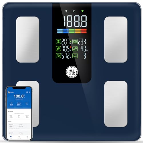 GE Smart Scale for Body Weight, BMI, Body Fat, Muscle Mass, Digital Bathroom Scales 500lbs for Bluetooth Weight Monitor 11.8' Large Platform Weighing Machine Health Analyzer with App