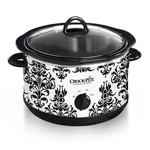 Crock Pot 4.5 Quart Manual Slow Cooker, Damask Pattern, White