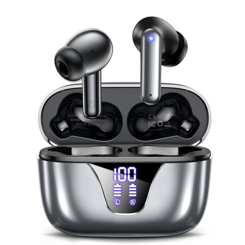 ZIUTY Wireless Earbuds Bluetooth Headphones, 50H Playtime Ear Buds with Mic, LED Digital Display Charging Case, IPX7 Waterproof, Deep Bass Stereo, in-Ear Earphone for iPhone Andriod Phone
