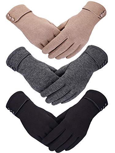 Patelai 3 Pairs Womens Gloves Winter Touchscreen Texting Phone Windproof Gloves Warm Fleece Lined Cold Weather(Black, Gray, Khaki)