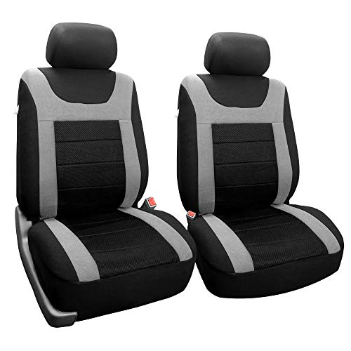 FH Group Front Set Cloth Car Seat Covers for Low Back Car Seats with Removable Headrest, Universal Fit, Airbag Compatible Car Seat Cover for SUV, Sedan, Van Gray