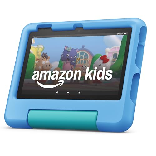 Amazon Fire 7 Kids tablet (newest model) ages 3-7. Top-selling 7' kids tablet on Amazon. Includes 6 months of ad-free and exclusive content, easy parental controls, 10-hr battery, 16 GB, Blue