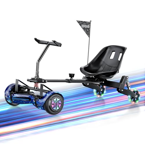 isinwheel Hoverboard Attachment for 6.5'8' 8.5'10'Hoverboard, 3*Shock Absorbers, Hand and Foot Dual Control, Larger Seat, Flashing Wheels (Black)