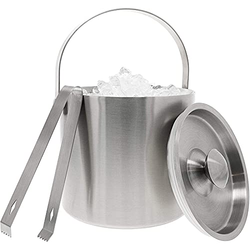 Juvale Stainless Steel Ice Bucket with Tongs Portable Double Wall (2.5 L 7.5 in)
