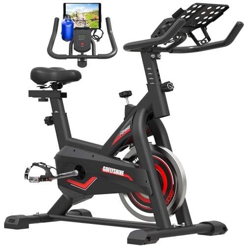 GOFLYSHINE Exercise Bikes Stationary,Exercise Bike for Home Indoor Cycling Bike for Home Cardio Gym,Workout Bike with pad Mount & LCD Monitor,Silent Belt Drive (Black-red)