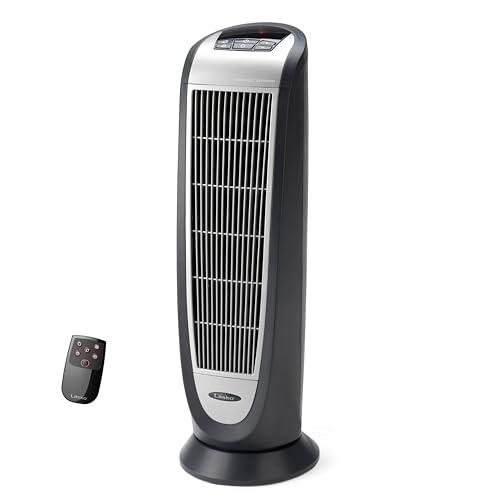 Lasko Portable Electric 1500 Watt Room Oscillating Ceramic Tower Space Heater with Remote, Adjustable Thermostat, Digital Controls, and Timer, Black
