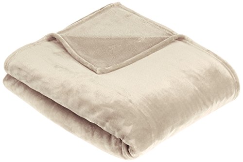 Amazon Basics Velvet Plush Throw Blanket, 50 x 60 inches, Sand