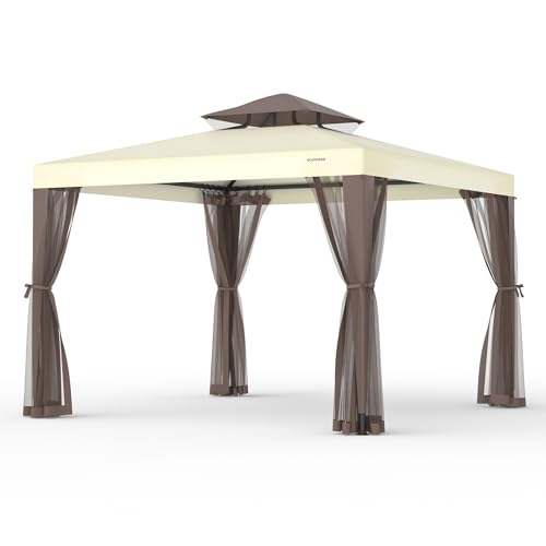 Patio Gazebo Tent Outdoor Canopy Shelter 10'x10' with Removable Netting,100 Square Feet of Shade for Garden, Backyard Deck and Lawns (Beige)