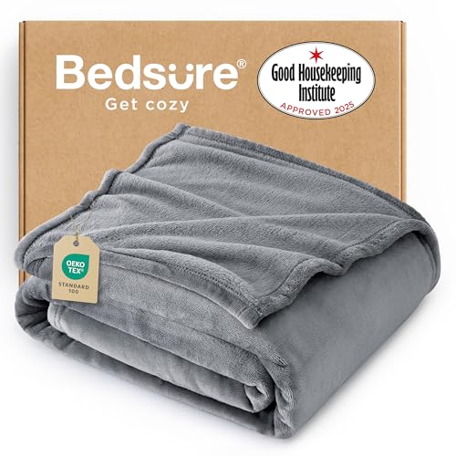 Bedsure GentleSoft Fleece Throw Blanket for Couch Grey - Lightweight Plush Fuzzy Cozy Soft Blankets and Throws for Sofa, 50x60 inches