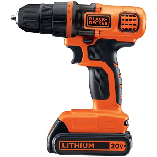 BLACK+DECKER 20V MAX Cordless Drill and Driver, 3/8 Inch, With LED Work Light, Battery and Charger Included (LDX120C)