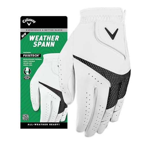 Callaway Golf Weather Spann Glove (Worn on Left Hand,White,Medium,Men's)