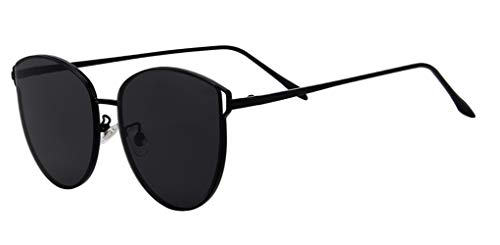 U.I STATION Oversized Sunglasses for Women, Mirrored Cat Eye Sunglasses with Rimless Design U225 (Blk-Blk)