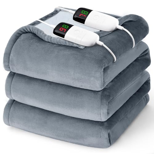 Heated Electric Blanket Queen Size - 84' x 90' Heating Blanket with Dual Control, 10 Levels & 8 Hours Auto Off, Soft Warm Flannel Gift with Over-Heat Protection, ETL & FCC Certified