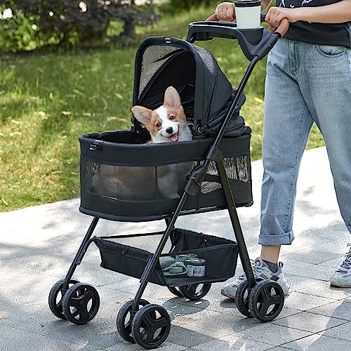 Zoosky 3 in 1 Pet Stroller with Removable Carrier, Folding Stroller for Small/Medium Dogs and Cats, Waterproof, All-Terrain, with Sun Shades, Car Seat