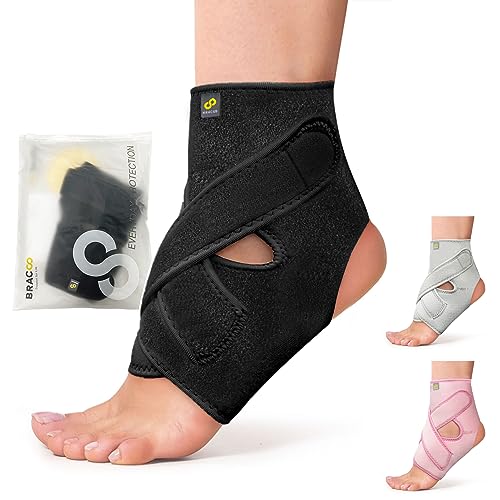 Bracoo Ankle Support Brace For Men & Women, Adjustable Compression Sleeve Strap Wrap, Sprain, Arthritis, Pain Relief, Sports Injuries and Recovery, Breathable Neoprene Brace, FS10