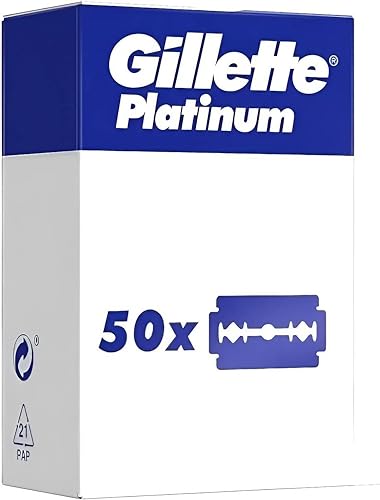 Gillette Double Edge Platinum Safety Razor Blades for Men, Pack of 50 Stainless Steel Refill Blades
