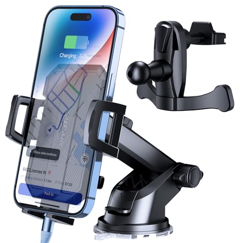 SUUSON 3 in 1 Car Phone Holder, Dashboard & Windshield & Vent Universal Car Mount Phone Holder for Your Car, Cell Phone Holder Truck for iPhone 16 15 Pro Max 14 Samsung, Matte Black