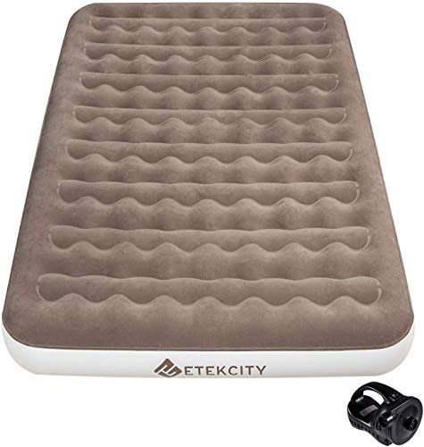 Etekcity Camping Air Mattress Inflatable Single High Airbed Blow up Bed Tent Mattress with Rechargeable Air Pump, Height 9', Carry Bag, Brown, Queen (EAM-EQ1)