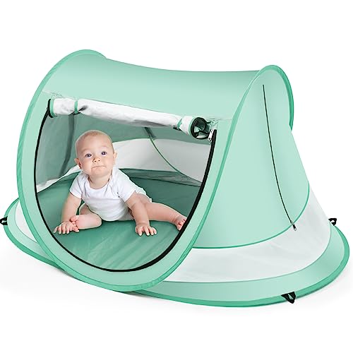 Kapeazo Baby Beach Tent, Large Pop Up Portable Sun Shade with Mosquito Net, Indoor Baby Play Tent for Travel, Beach, UPF 50+ UV Protection Sun Shelters