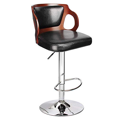 Homall Bar Stool Walnut Bentwood Adjustable Height Leather Modern Barstools with Back Vinyl Seat Extremely Comfy Bar Stool (Black)